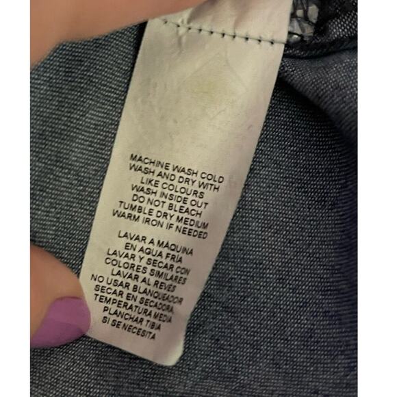 JOE FRESH WOMENS DENIM BUTTON DOWN SHIRT TOP  M PATCHES RETRO CASUAL HIPPEE‎ - Picture 11 of 12